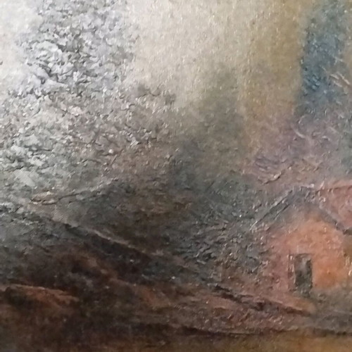 Oil painting frame 1970 like new, house by the lake