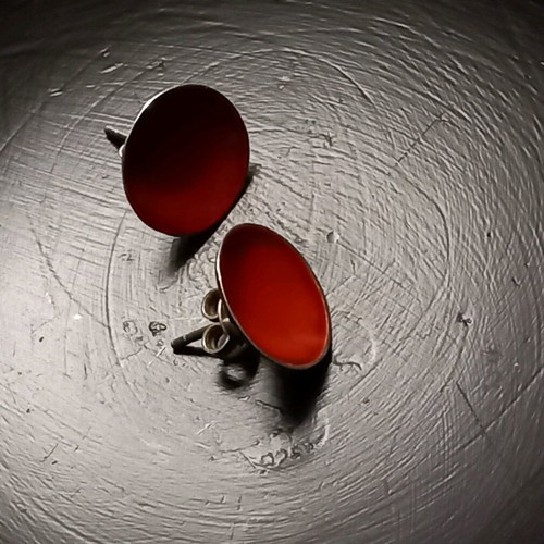 Silver earrings with bright red enamel, like new