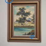 Vintage wall frame with house by the river painting on canvas
