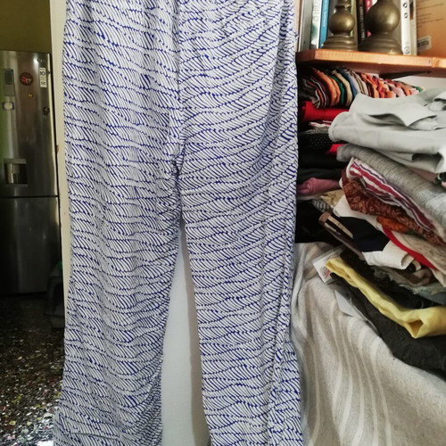 Doca patterned wide-leg pants, XL size, white and blue