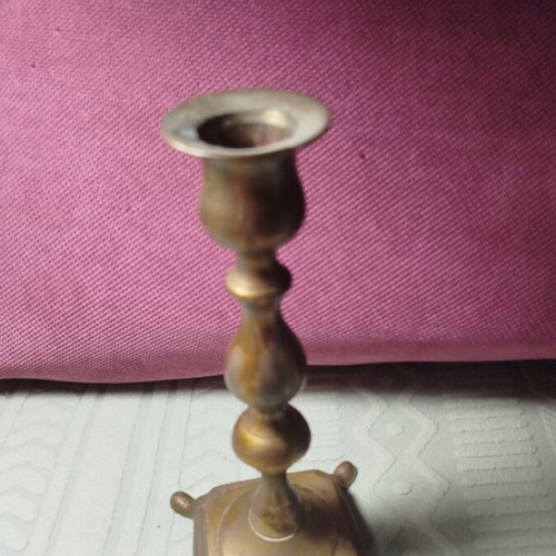Brass vintage candlestick used with natural oxidation