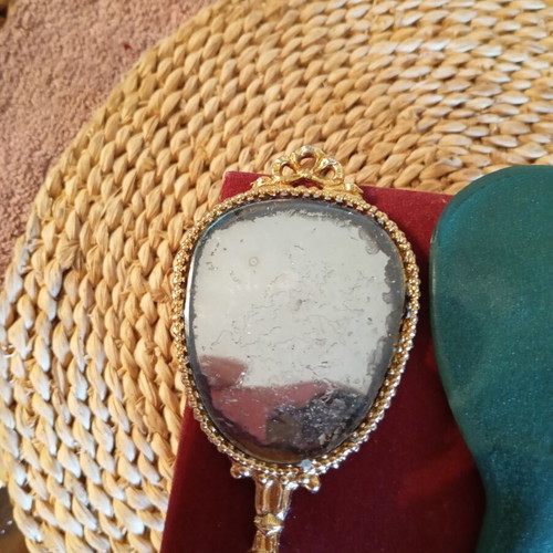 Brudgino vintage hand mirror used, 13 inches, velvet handle