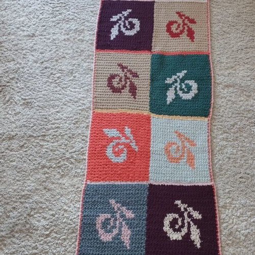Handmade knitted runner like new, multicolored, 55x210 cm