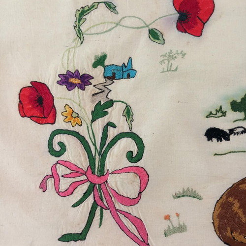 Engraved Folk Art Embroidery 'Ο Αρραβών' on Fabric, Used