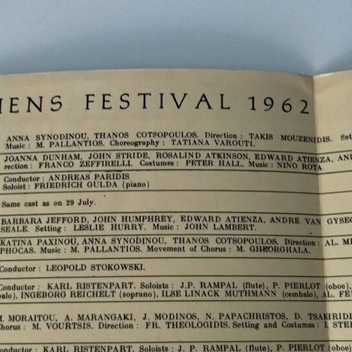Brochure Athens Festival Programme 1962 used