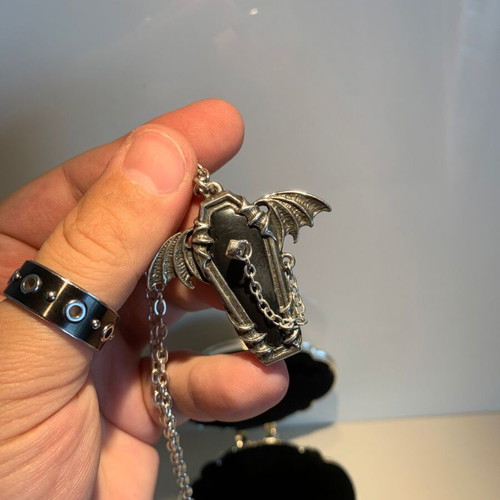 Alchemy Gothic Coffin Pendant 2022 like new, pewter and leather