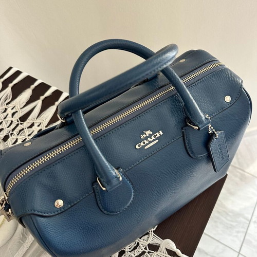 Coach Bennett Satchel leather handbag like new blue with silver details