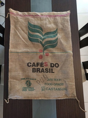 Coffee burlap sack Brazil used, pack of 2