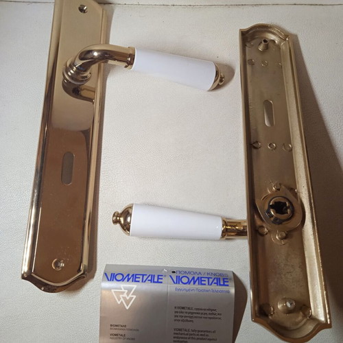 Viometale door handle set new, bronze antique porcelain brass