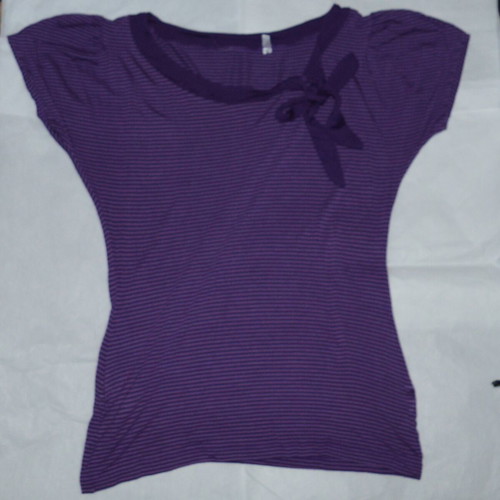 Y2K Purple Striped Cap Sleeve Top with Neck Bow Detail Size S/M