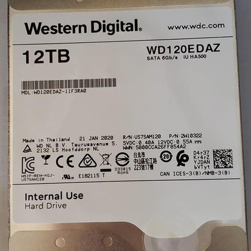 WD 12TB SATA HDD hard disk drive used, suitable for NAS and PC