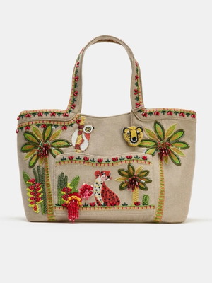 Zara shoulder bag new canvas with tropical bead details