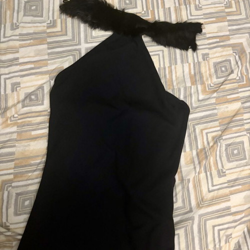 Vintage midi black dress with fur collar