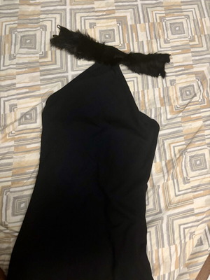 Vintage midi black dress with fur collar