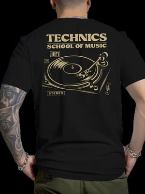 XL Technics School of Music T-shirt καινούργιο, μαύρο και χρυσό