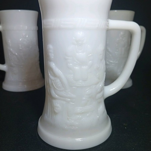 Set of 3 Vintage Opal Glass Beer Mugs 300ml