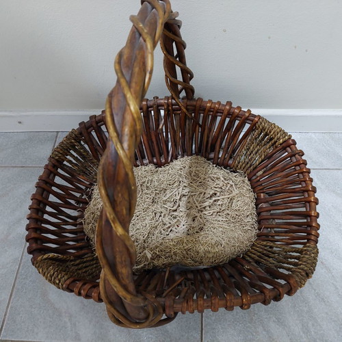 Wicker basket large used with handle brown