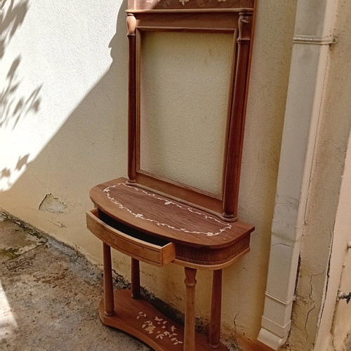Console and mirror set new, handmade solid Greek walnut