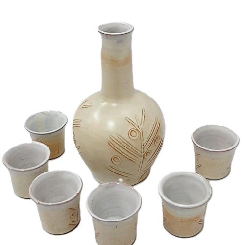 Bulgarian vintage ceramic rakia set like new, bottle and 6 cups