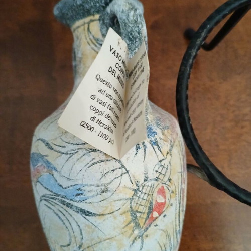 Handmade Minoan amphora replica like new with display stand
