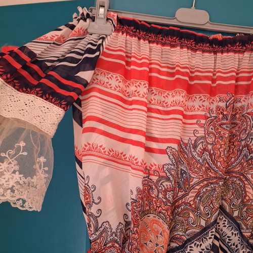 BSB Boho Off-Shoulder Blouse with Lace and Tassels, Like New, Size M