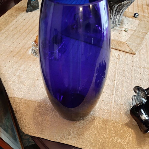 Blue cobalt glass vase Wanda Hand Poland new