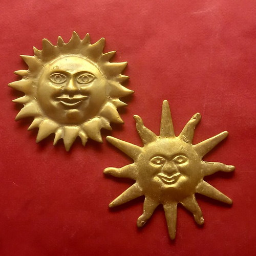 Brass smiling sun decoration set of two
