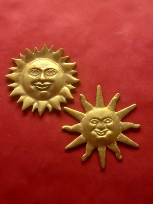 Brass smiling sun decoration set of two