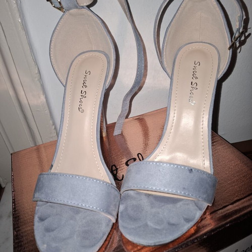 Suede sandals baby blue size 36, heel height 9 cm, like new