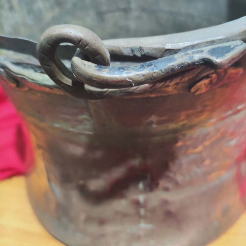 Copper cauldron used, large, hand-forged