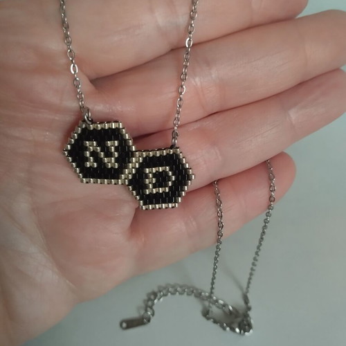 Steel necklace double monogram Miyuki handmade, made-to-order