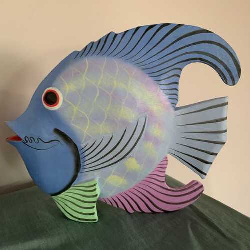 Decorative wooden fish set new, hand-painted tropical wood