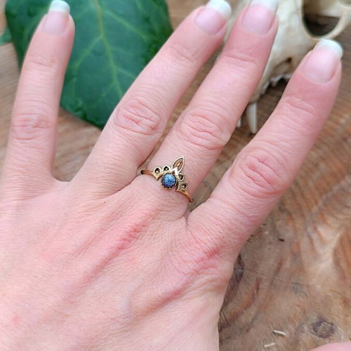 Brass ring with genuine lapis lazuli stone new, adjustable size