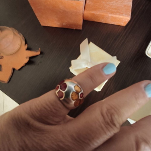 Meli Melo silver 925 ring adjustable, like new with red and orange flowers
