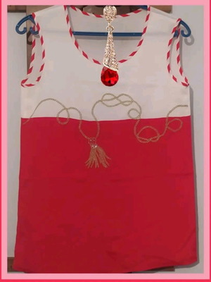 Blouse in white and red shades, like new, size L