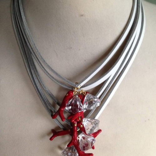 FL Private Collection necklace used with leather and coral elements