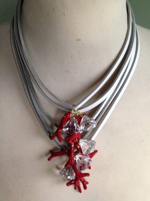 FL Private Collection necklace used with leather and coral elements