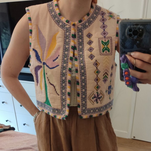 Zara boho folk traditional vest M used, pink multicolor
