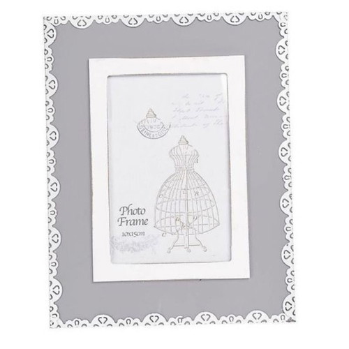 Wooden photo frame white grey new with metal design 9x14cm