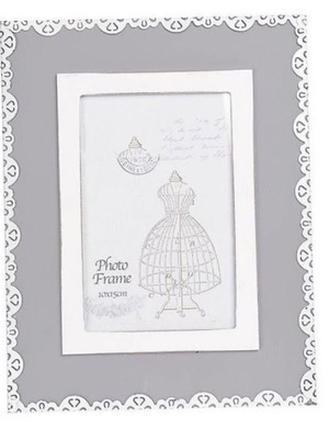 Wooden photo frame white grey new with metal design 9x14cm