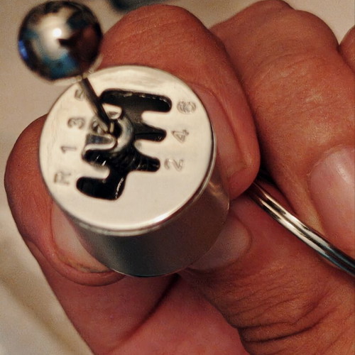Silver car gear shift keychain