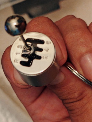 Silver car gear shift keychain