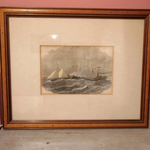Woodcut painting The Jointed Iron Steam-ship Connector 1863 like new