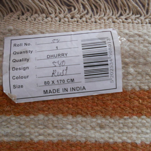 Wool Dhurry rug from India new, 1.70 x 0.80 m