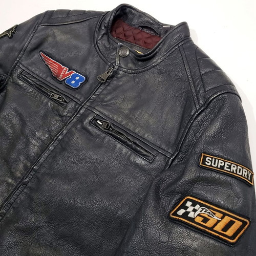 Superdry 111740 leather jacket with lining like new, size M-L, gray