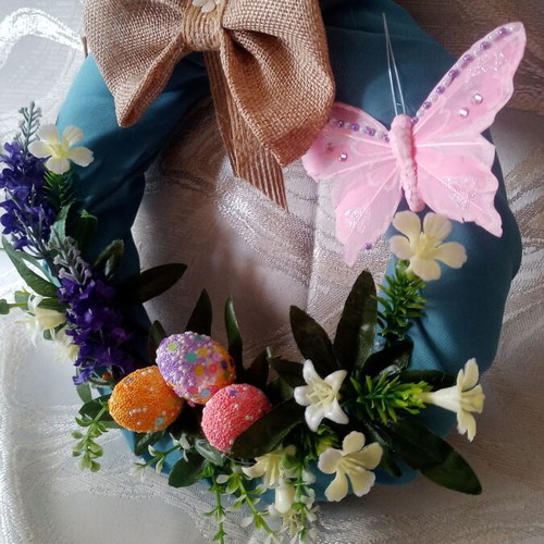 Spring May wreath used with eggs and wildflowers