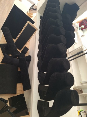 Velvet jewelry display set with 15 small and 1 large necklace stands