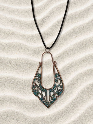 Boho necklace made of zinc and black leather, new