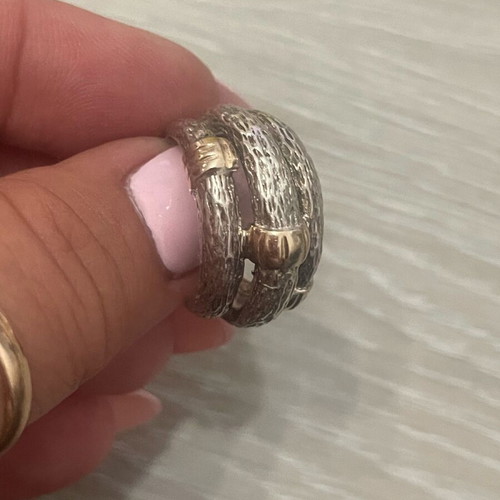 Silver gold ring 925 585 used, size 54, spiraled