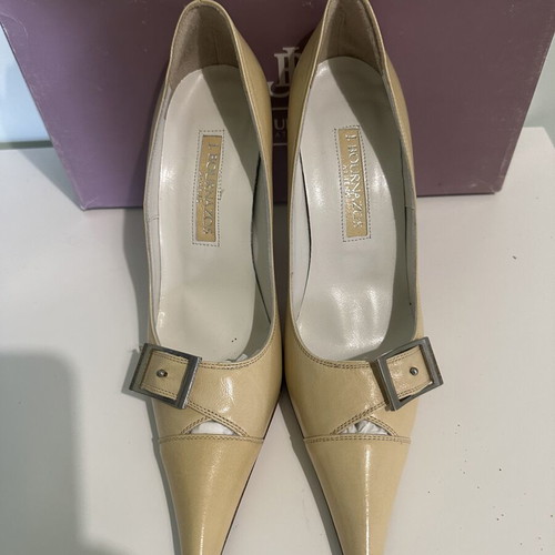 J. Bournazos Leather Pumps Nude with Buckle New